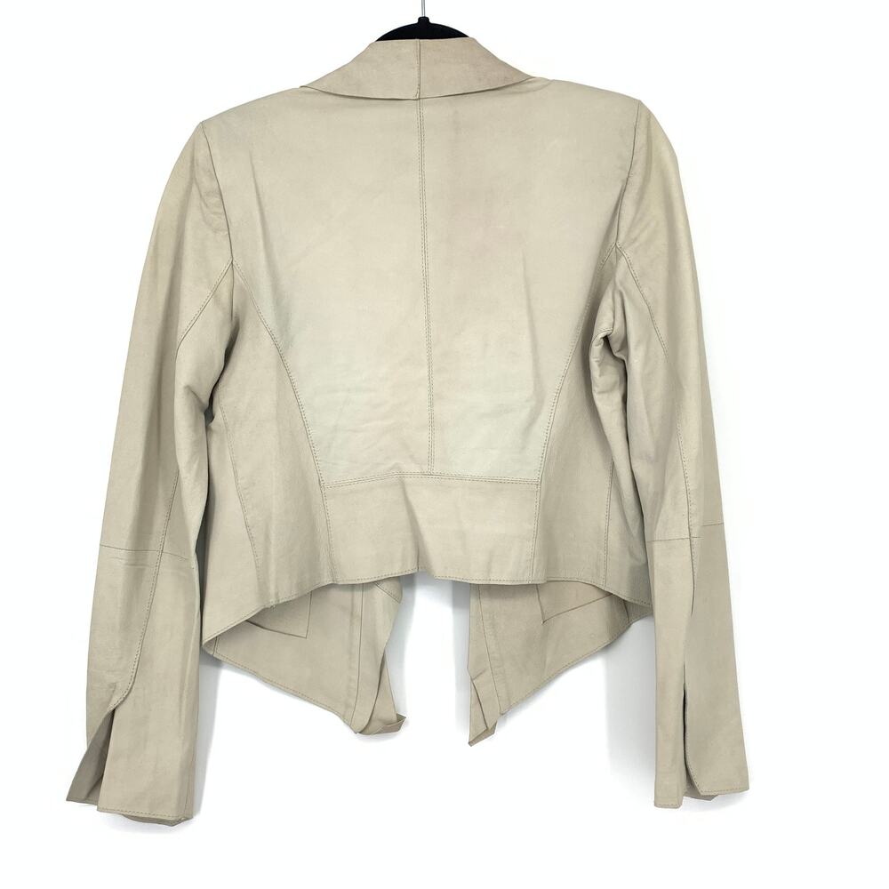 LaMarque Collection Draped Front Leather Jacket Cream Beige Womens Size 6 - Picture 2 of 6